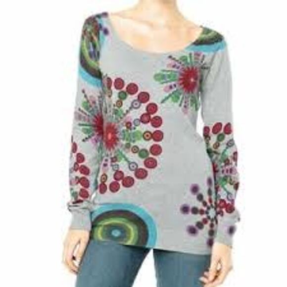 DESIGUAL Printed Lightweight Sweater Top NO SIZE TAG Fits S-M See Measurements - Picture 1 of 8